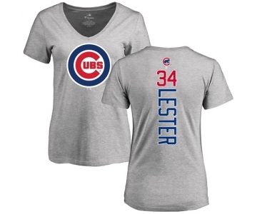 MLB Women's Nike Chicago Cubs #34 Jon Lester Ash Backer T-Shirt