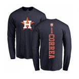 MLB Nike Houston Astros #1 Carlos Correa Navy Blue Backer Long Sleeve T-Shirt