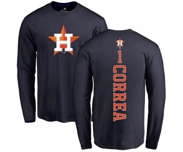 MLB Nike Houston Astros #1 Carlos Correa Navy Blue Backer Long Sleeve T-Shirt