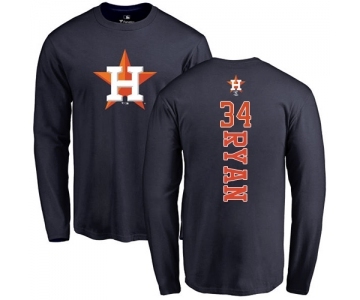 MLB Nike Houston Astros #34 Nolan Ryan Navy Blue Backer Long Sleeve T-Shirt