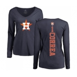 MLB Women's Nike Houston Astros #1 Carlos Correa Navy Blue Backer Long Sleeve T-Shirt