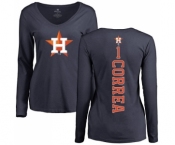 MLB Women's Nike Houston Astros #1 Carlos Correa Navy Blue Backer Long Sleeve T-Shirt