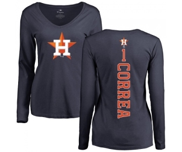 MLB Women's Nike Houston Astros #1 Carlos Correa Navy Blue Backer Long Sleeve T-Shirt