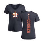 MLB Women's Nike Houston Astros #1 Carlos Correa Navy Blue Backer T-Shirt