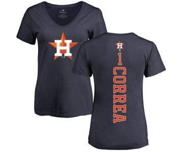 MLB Women's Nike Houston Astros #1 Carlos Correa Navy Blue Backer T-Shirt