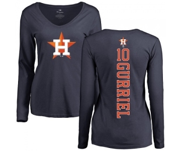 MLB Women's Nike Houston Astros #10 Yuli Gurriel Navy Blue Backer Long Sleeve T-Shirt