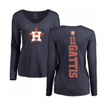 MLB Women's Nike Houston Astros #11 Evan Gattis Navy Blue Backer Long Sleeve T-Shirt