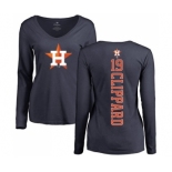 MLB Women's Nike Houston Astros #19 Tyler Clippard Navy Blue Backer Long Sleeve T-Shirt