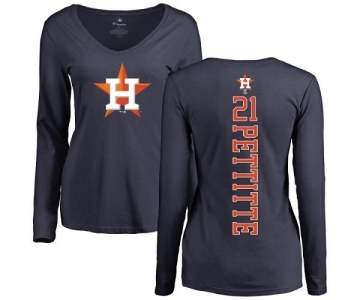 MLB Women's Nike Houston Astros #21 Andy Pettitte Navy Blue Backer Long Sleeve T-Shirt