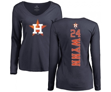 MLB Women's Nike Houston Astros #24 Jimmy Wynn Navy Blue Backer Long Sleeve T-Shirt