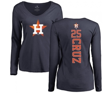 MLB Women's Nike Houston Astros #25 Jose Cruz Jr. Navy Blue Backer Long Sleeve T-Shirt