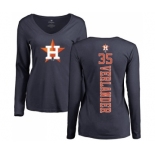 MLB Women's Nike Houston Astros #35 Justin Verlander Navy Blue Backer Long Sleeve T-Shirt