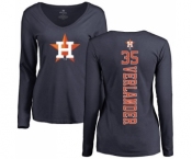 MLB Women's Nike Houston Astros #35 Justin Verlander Navy Blue Backer Long Sleeve T-Shirt