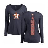 MLB Women's Nike Houston Astros #4 George Springer Navy Blue Backer Long Sleeve T-Shirt