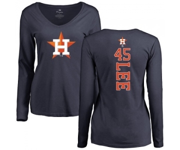 MLB Women's Nike Houston Astros #45 Carlos Lee Navy Blue Backer Long Sleeve T-Shirt