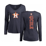 MLB Women's Nike Houston Astros #45 Gerrit Cole Navy Blue Backer Long Sleeve T-Shirt