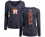 MLB Women's Nike Houston Astros #45 Gerrit Cole Navy Blue Backer Long Sleeve T-Shirt