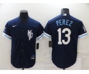 Men's Kansas City Royals #13 Salvador Perez 2022 Navy City Connect Cool Base Stitched Jersey