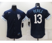 Men's Kansas City Royals #13 Salvador Perez 2022 Navy City Connect Flex Base Stitched MLB Jersey