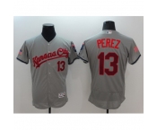 Men's Kansas City Royals #13 Salvador Perez Gray Fashion Stars & Stripes FlexBase Player Jersey