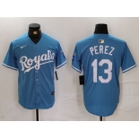 Men's Kansas City Royals #13 Salvador Perez Light Blue Cool Base Stitched Jersey