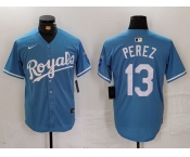 Men's Kansas City Royals #13 Salvador Perez Light Blue Cool Base Stitched Jersey