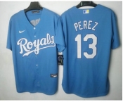 Men's Kansas City Royals #13 Salvador Perez Light Blue Cool Base Stitched MLB Jersey