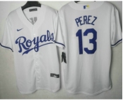 Men's Kansas City Royals #13 Salvador Perez White Cool Base Stitched MLB Jersey