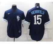 Men's Kansas City Royals #15 Whit Merrifield 2022 Navy Blue City Connect Cool Base Stitched Jersey