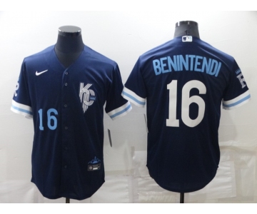 Men's Kansas City Royals #16 Andrew Benintendi Number 2022 Navy Blue City Connect Cool Base Stitched Jersey