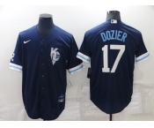 Men's Kansas City Royals #17 Hunter Dozier 2022 Navy Blue City Connect Cool Base Stitched Jersey