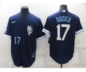 Men's Kansas City Royals #17 Hunter Dozier Number 2022 Navy Blue City Connect Cool Base Stitched Jersey