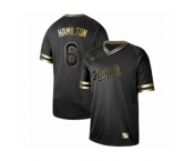 Men's Kansas City Royals #6 Billy Hamilton Authentic Black Gold Fashion Baseball Jersey