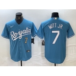 Men's Kansas City Royals #7 Bobby Witt Jr Number Light Blue Cool Base Stitched Jersey