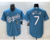 Men's Kansas City Royals #7 Bobby Witt Jr Number Light Blue Cool Base Stitched Jersey