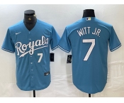 Men's Kansas City Royals #7 Bobby Witt Jr Number Light Blue Cool Base Stitched Jerseys