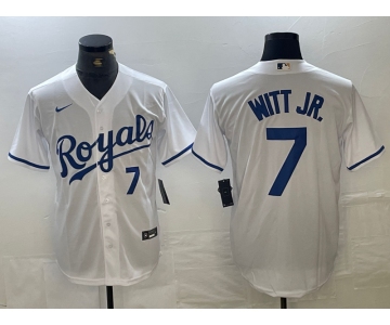 Men's Kansas City Royals #7 Bobby Witt Jr Number White Cool Base Stitched MLB Jersey