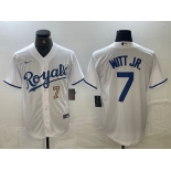 Men's Kansas City Royals #7 Bobby Witt Jr Number White Cool Base Stitched MLB Jerseys