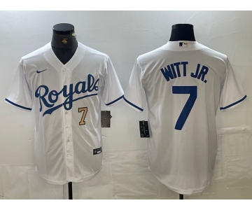 Men's Kansas City Royals #7 Bobby Witt Jr Number White Cool Base Stitched MLB Jerseys