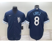 Men's Kansas City Royals #8 Nicky Lopez 2022 Navy Blue City Connect Cool Base Stitched Jersey