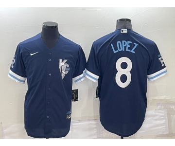 Men's Kansas City Royals #8 Nicky Lopez 2022 Navy Blue City Connect Cool Base Stitched Jersey