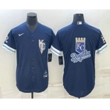 Men's Kansas City Royals Big Logo 2022 Navy Blue City Connect Cool Base Stitched Jersey