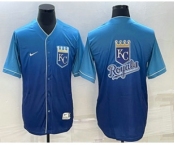 Men's Kansas City Royals Big Logo Nike Blue Fade Stitched Jerseys