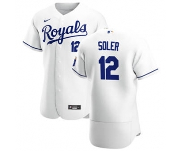 Men's  Nike Kansas City Royals #12 Jorge Soler White Home 2020 Authentic Player Baseball Jersey