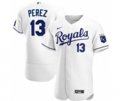 Men's  Nike Kansas City Royals #13 Salvador Perez 2020 White Home Authentic Player Baseball Jersey