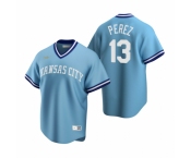 Men's Nike Kansas City Royals #13 Salvador Perez Light Blue Cooperstown Collection Road Stitched Baseball Jersey