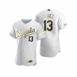 Men's  Nike Kansas City Royals #13 Salvador Perez White 2020 Authentic Golden Edition Baseball Jersey