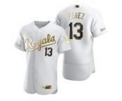 Men's  Nike Kansas City Royals #13 Salvador Perez White 2020 Authentic Golden Edition Baseball Jersey