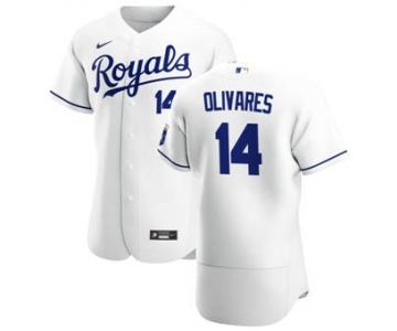 Men's  Nike Kansas City Royals #14 Edward Olivares White Home 2020 Authentic Player Baseball Jersey