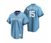 Men's Nike Kansas City Royals #15 Whit Merrifield Light Blue Cooperstown Collection Road Stitched Baseball Jersey